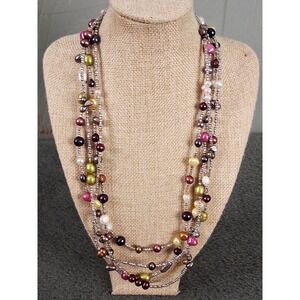 Handmade Womens 4 Strand Beaded Necklace‎ Multi Color Made India Boho Versatile